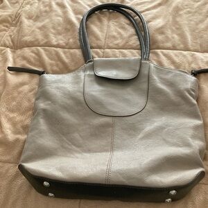 Stylish Gray and Black Tote Bag with Textured Finish